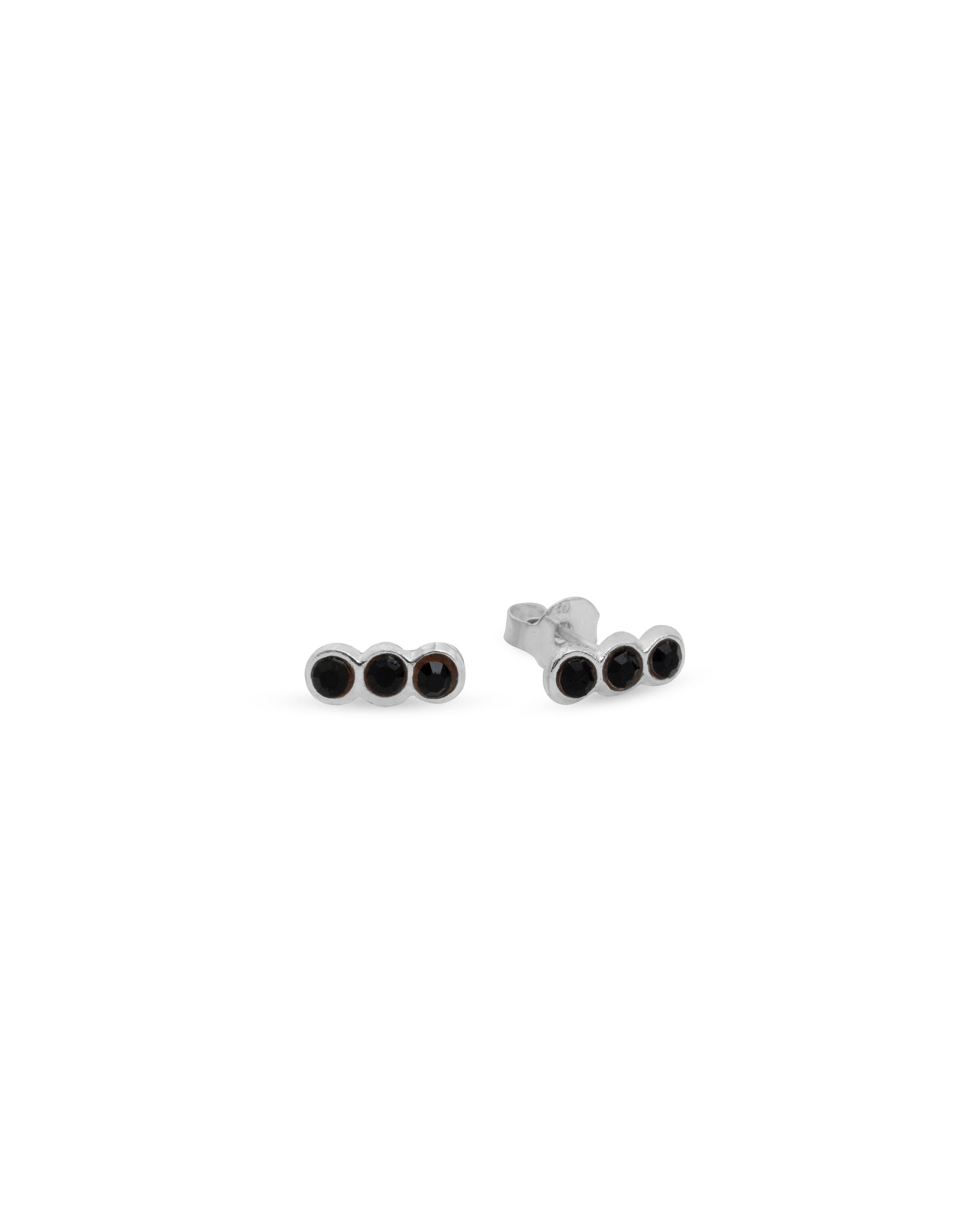 Triple Black Stone Stud Earrings
