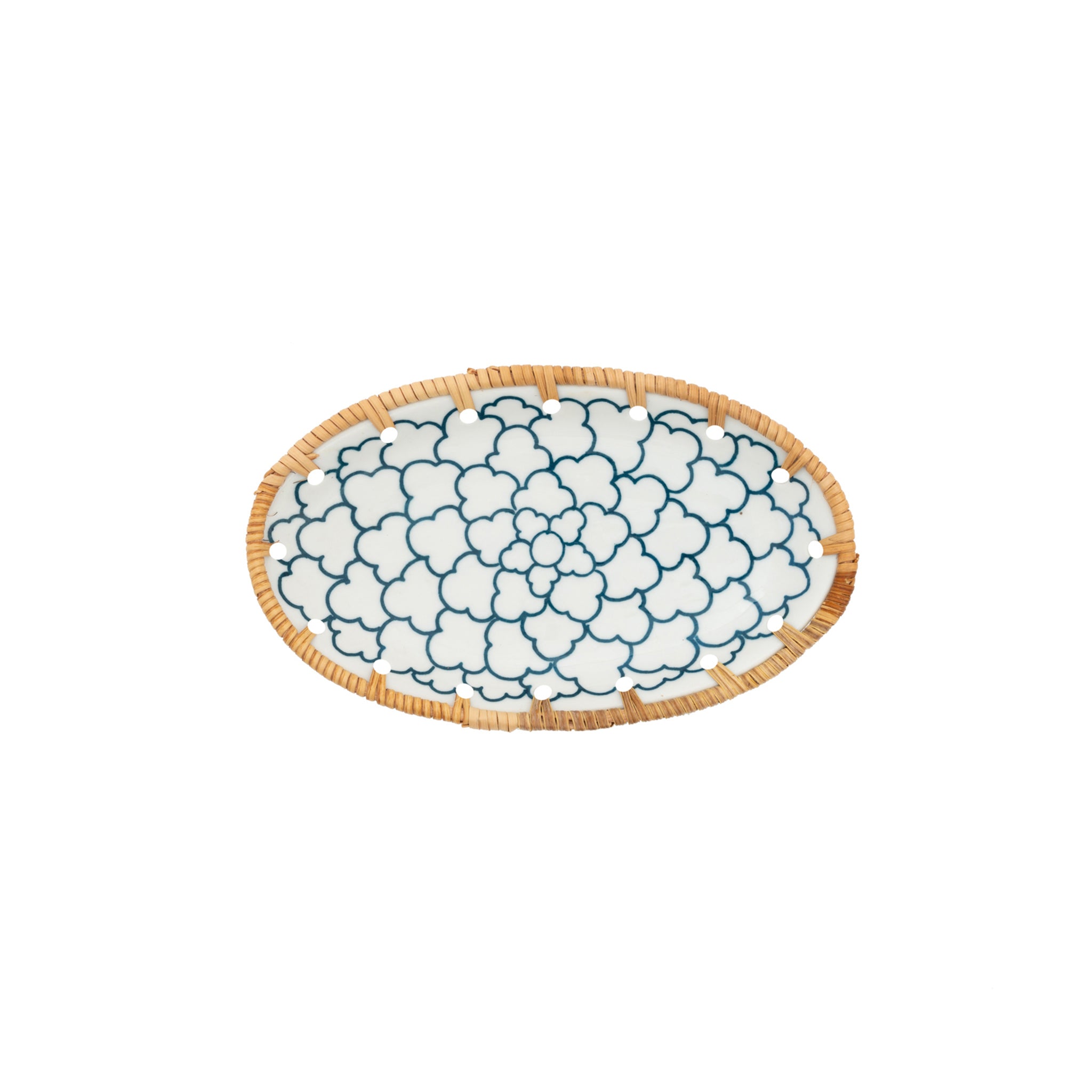 Hand-Painted Ceramic Plates with Rattan Edge (Set of 4)